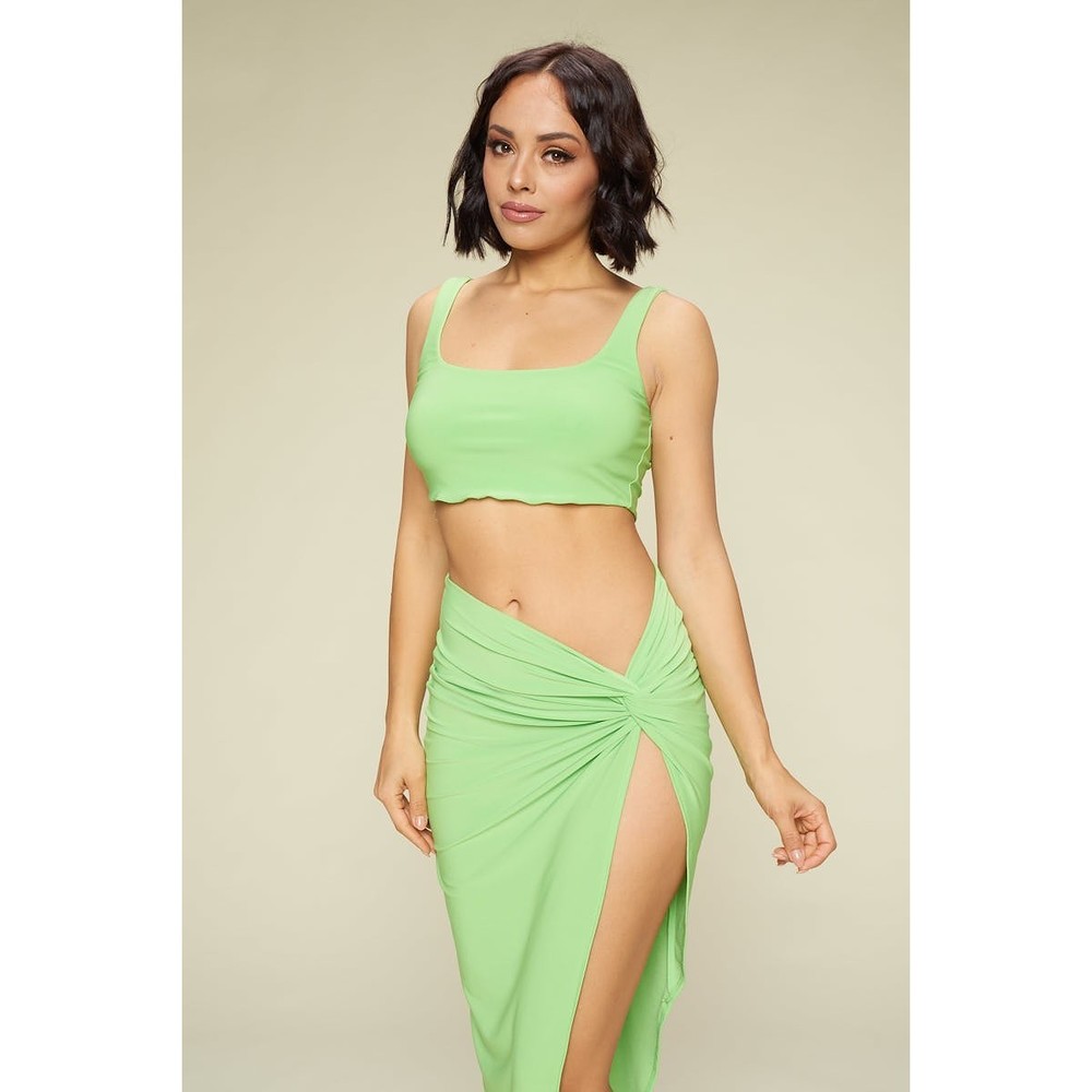 Summer Days Solid Crop Top & Split Thigh Twist Slit Skirt Set - Picture 4 of 8